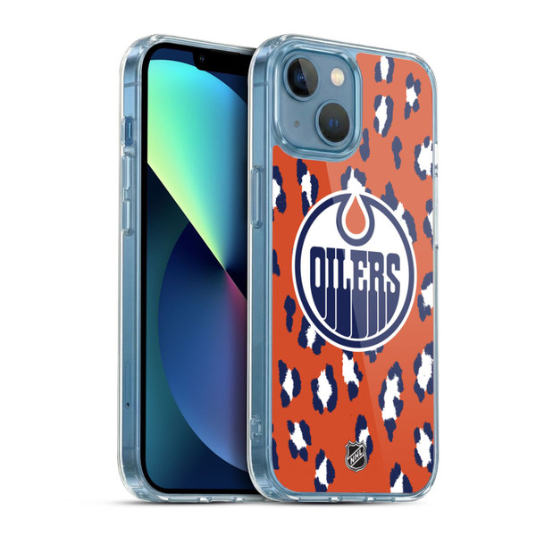 NHL Edmonton Oilers Leopard Pattern Soft Gel Case for Apple iPhone 13 Mini & MagSafe