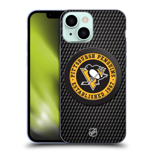 NHL Pittsburgh Penguins Puck Texture Soft Gel Case for Apple iPhone 13 Mini