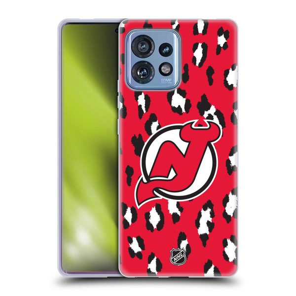 NHL New Jersey Devils Leopard Pattern Soft Gel Case for Motorola Moto Edge 40 Pro/Plus 2023