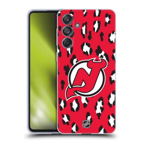NHL New Jersey Devils Leopard Pattern Soft Gel Case for Samsung Galaxy M55 5G
