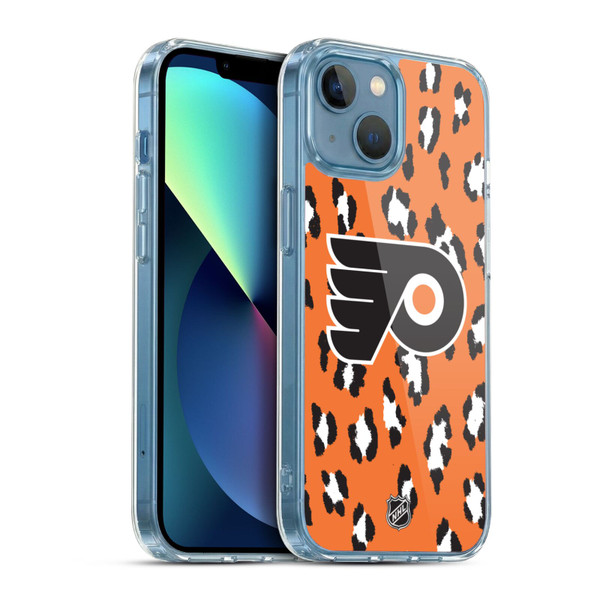 NHL Philadelphia Flyers Leopard Pattern Soft Gel Case for Apple iPhone 13 Mini & MagSafe
