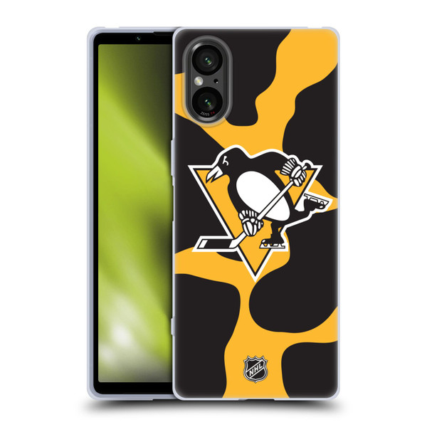 NHL Pittsburgh Penguins Cow Pattern Soft Gel Case for Sony Xperia 5 V 5G