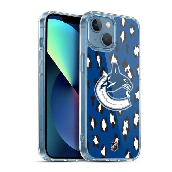 NHL Vancouver Canucks Leopard Pattern Soft Gel Case for Apple iPhone 13 Mini & MagSafe