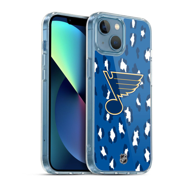NHL St Louis Blues Leopard Pattern Soft Gel Case for Apple iPhone 13 Mini & MagSafe