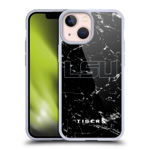 Louisiana State University LSU Louisiana State University Black And White Marble Soft Gel Case for Apple iPhone 13 Mini