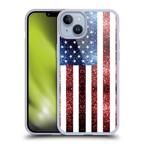 PLdesign Flags USA Glitters Soft Gel Case for Apple iPhone 14 Plus