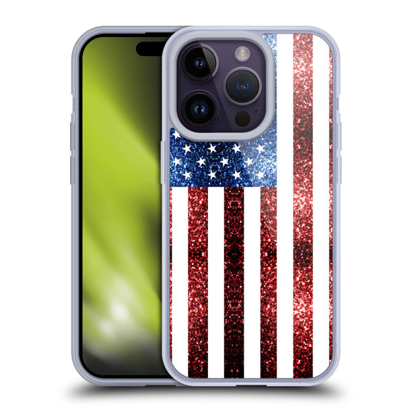 PLdesign Flags USA Glitters Soft Gel Case for Apple iPhone 14 Pro
