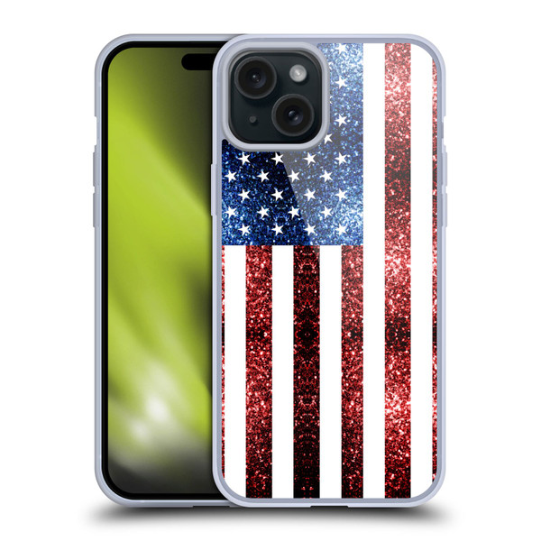 PLdesign Flags USA Glitters Soft Gel Case for Apple iPhone 15 Plus
