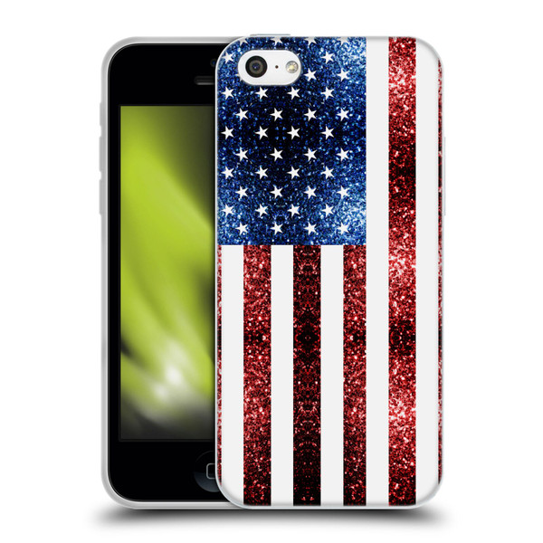 PLdesign Flags USA Glitters Soft Gel Case for Apple iPhone 5c