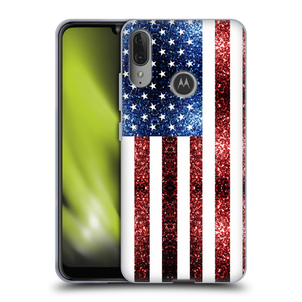 PLdesign Flags USA Glitters Soft Gel Case for Motorola Moto E6 Plus