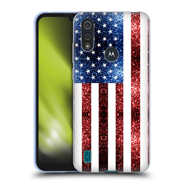 PLdesign Flags USA Glitters Soft Gel Case for Motorola Moto E6s (2020)