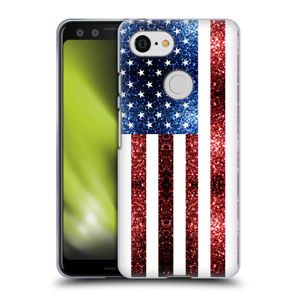 PLdesign Flags USA Glitters Soft Gel Case for Google Pixel 3