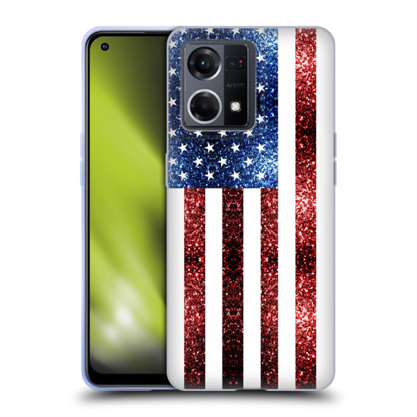 PLdesign Flags USA Glitters Soft Gel Case for OPPO Reno8 4G