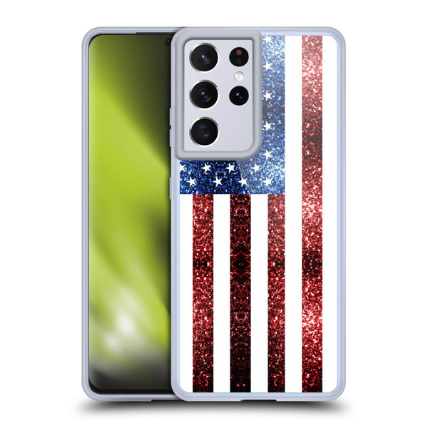 PLdesign Flags USA Glitters Soft Gel Case for Samsung Galaxy S21 Ultra 5G