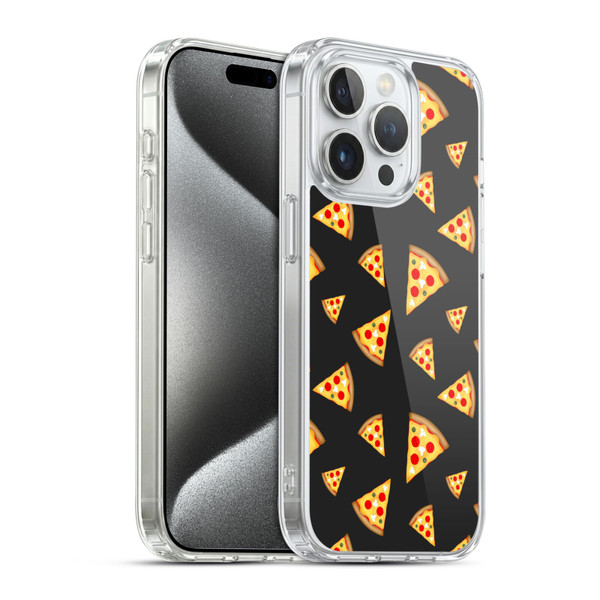 PLdesign Food Patterns Cool Fun Pizza Slices Black Soft Gel Case for Apple iPhone 15 Pro & MagSafe