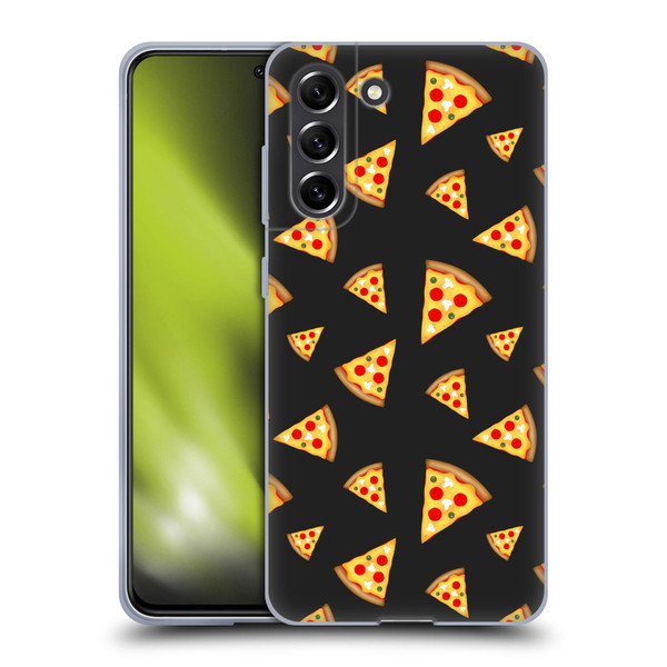 PLdesign Food Patterns Cool Fun Pizza Slices Black Soft Gel Case for Samsung Galaxy S21 FE 5G
