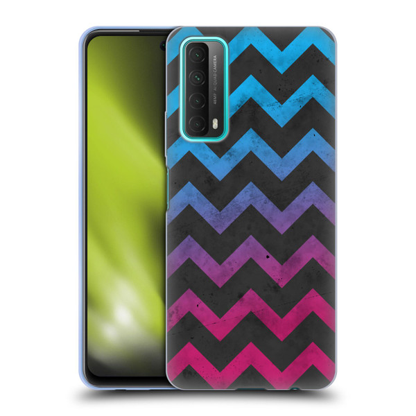 PLdesign Geometric Patterns Blue Pink Ombre Vintage Soft Gel Case for Huawei P Smart (2021)