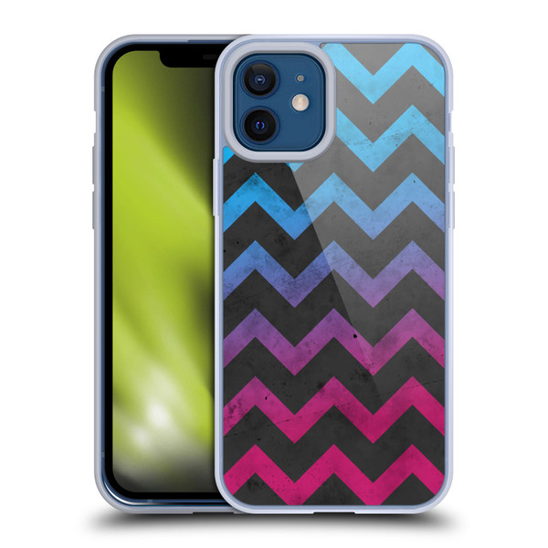 PLdesign Geometric Patterns Blue Pink Ombre Vintage Soft Gel Case for Apple iPhone 12 / iPhone 12 Pro