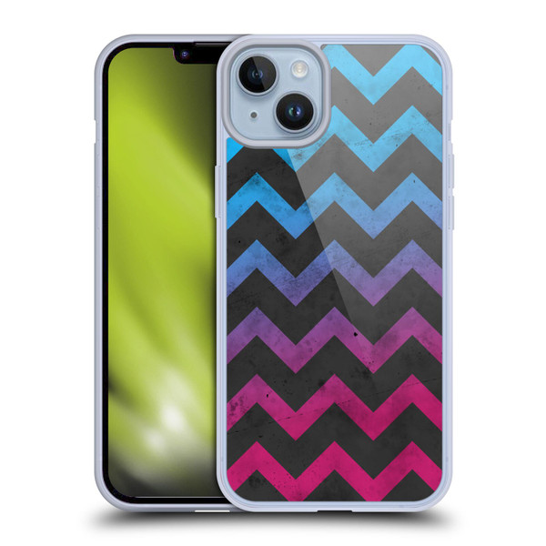 PLdesign Geometric Patterns Blue Pink Ombre Vintage Soft Gel Case for Apple iPhone 14 Plus