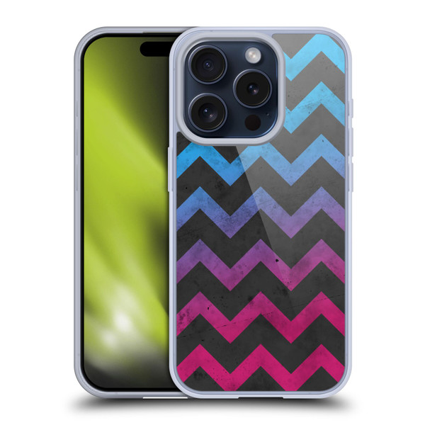 PLdesign Geometric Patterns Blue Pink Ombre Vintage Soft Gel Case for Apple iPhone 15 Pro