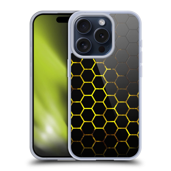 PLdesign Geometric Patterns Honeycomb Yellow Soft Gel Case for Apple iPhone 15 Pro