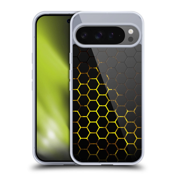 PLdesign Geometric Patterns Honeycomb Yellow Soft Gel Case for Google Pixel 9 Pro XL