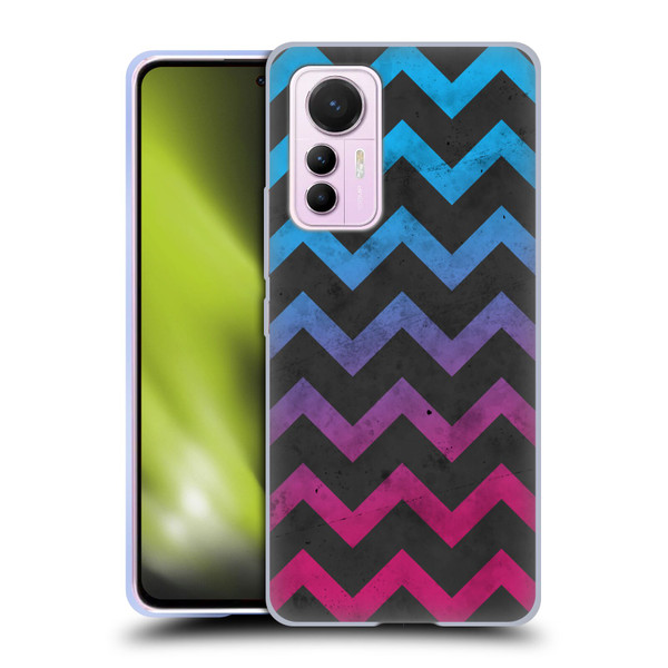 PLdesign Geometric Patterns Blue Pink Ombre Vintage Soft Gel Case for Xiaomi 12 Lite