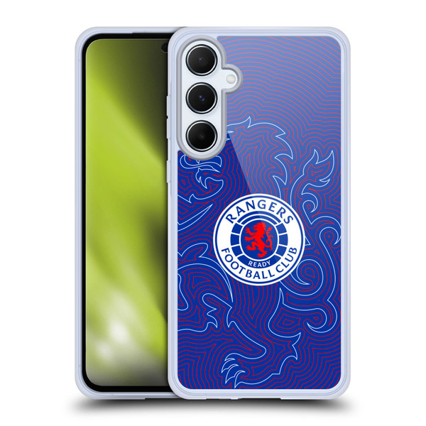 Rangers FC Crest Lion Pinstripes Pattern Soft Gel Case for Samsung Galaxy A55 5G