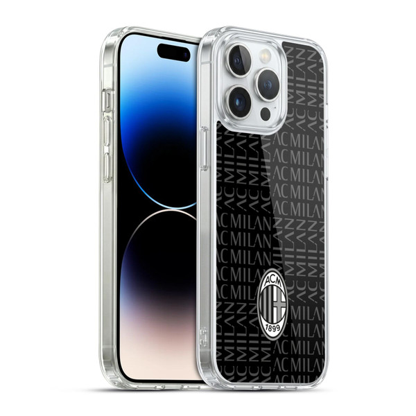 AC Milan Crest Patterns Black And Grey Soft Gel Case for Apple iPhone 14 Pro Max & MagSafe