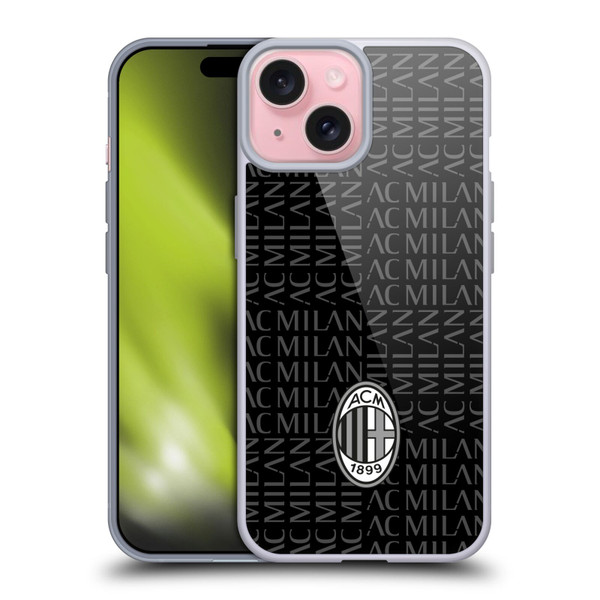 AC Milan Crest Patterns Black And Grey Soft Gel Case for Apple iPhone 15 & MagSafe