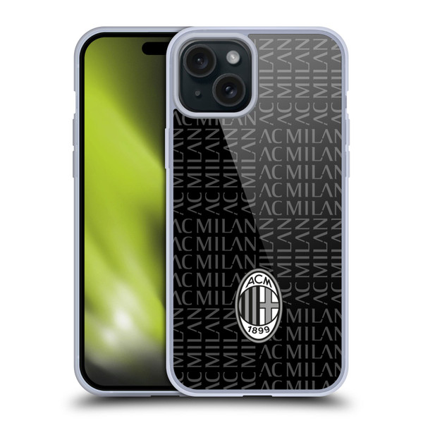 AC Milan Crest Patterns Black And Grey Soft Gel Case for Apple iPhone 15 Plus & MagSafe