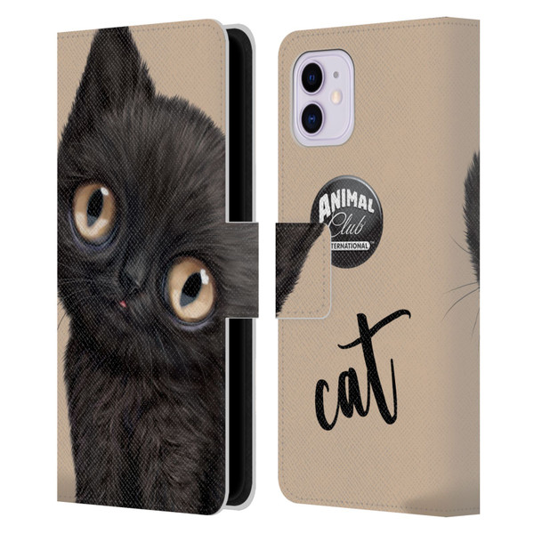 Animal Club International Faces Black Cat Leather Book Wallet Case Cover For Apple iPhone 11