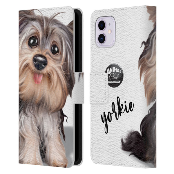 Animal Club International Faces Yorkie Leather Book Wallet Case Cover For Apple iPhone 11