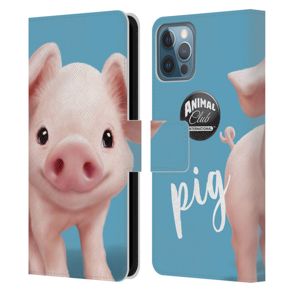 Animal Club International Faces Pig Leather Book Wallet Case Cover For Apple iPhone 12 / iPhone 12 Pro
