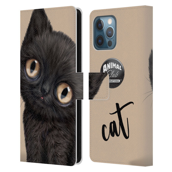 Animal Club International Faces Black Cat Leather Book Wallet Case Cover For Apple iPhone 12 Pro Max