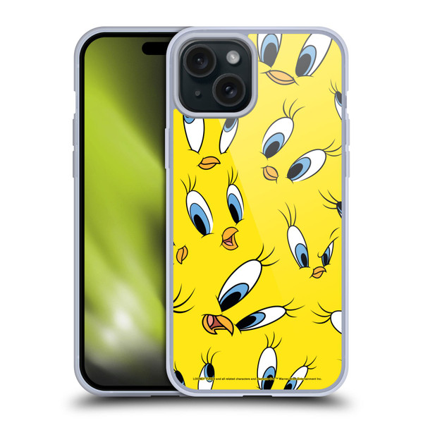 Looney Tunes Patterns Tweety Soft Gel Case for Apple iPhone 15 Plus
