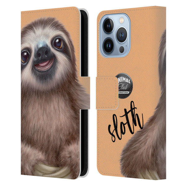 Animal Club International Faces Sloth Leather Book Wallet Case Cover For Apple iPhone 13 Pro