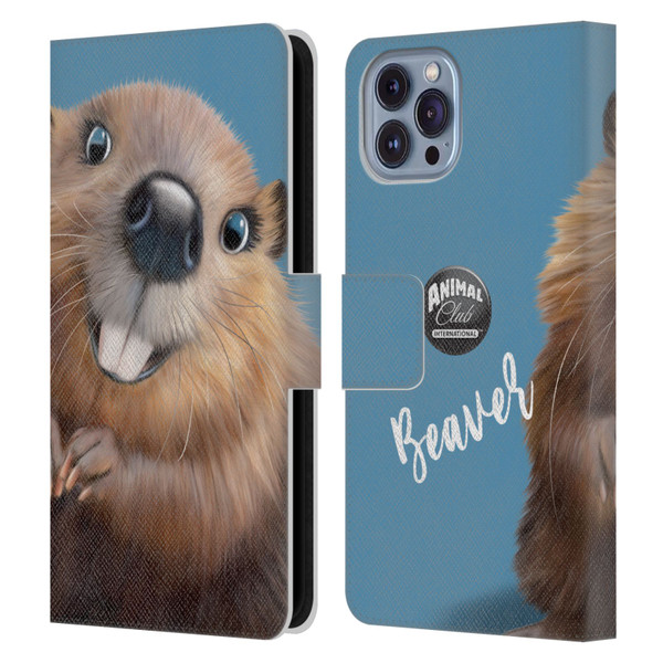 Animal Club International Faces Beaver Leather Book Wallet Case Cover For Apple iPhone 14