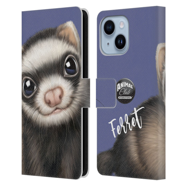 Animal Club International Faces Ferret Leather Book Wallet Case Cover For Apple iPhone 14 Plus