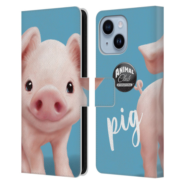 Animal Club International Faces Pig Leather Book Wallet Case Cover For Apple iPhone 14 Plus