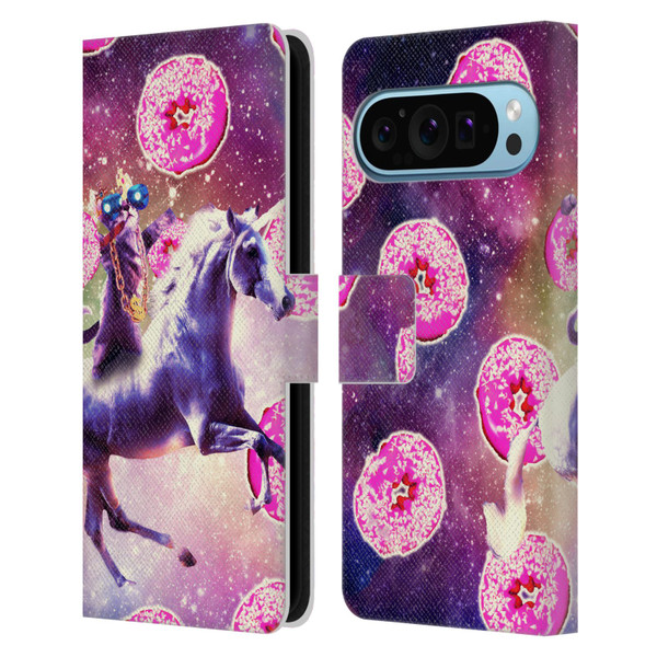 Random Galaxy Mixed Designs Thug Cat Riding Unicorn Leather Book Wallet Case Cover For Google Pixel 9 / Pixel 9 Pro