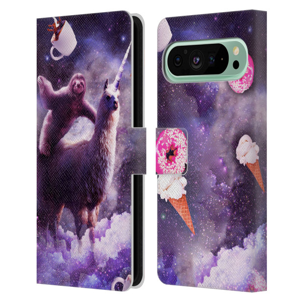 Random Galaxy Mixed Designs Sloth Riding Unicorn Leather Book Wallet Case Cover For Google Pixel 9 Pro XL