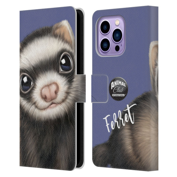 Animal Club International Faces Ferret Leather Book Wallet Case Cover For Apple iPhone 14 Pro Max