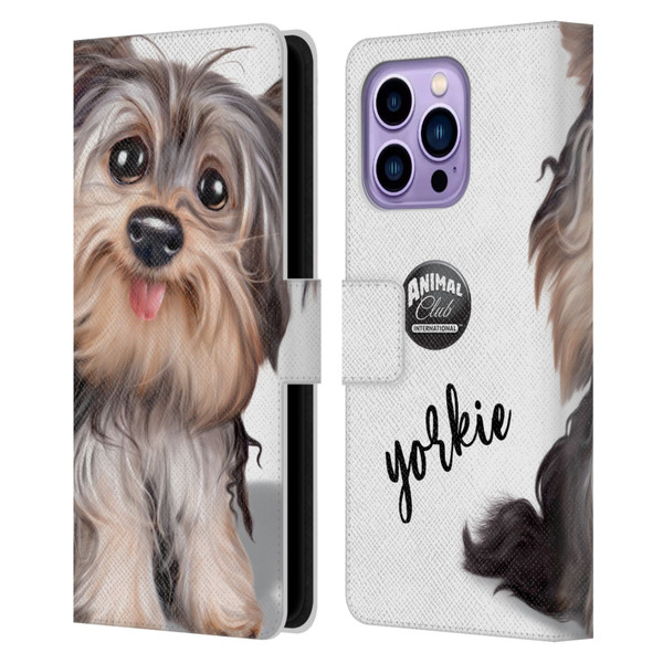 Animal Club International Faces Yorkie Leather Book Wallet Case Cover For Apple iPhone 14 Pro Max