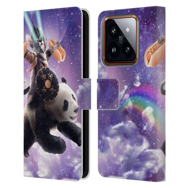 Random Galaxy Mixed Designs Warrior Cat Riding Panda Leather Book Wallet Case Cover For Xiaomi 14