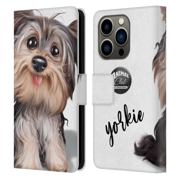 Animal Club International Faces Yorkie Leather Book Wallet Case Cover For Apple iPhone 14 Pro