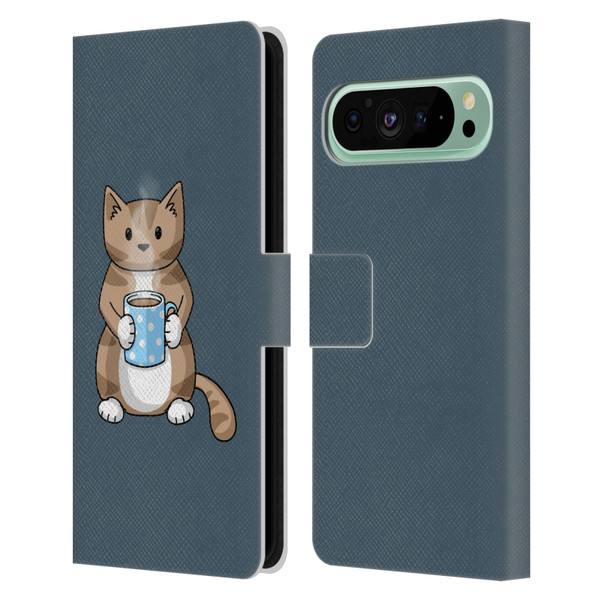 Beth Wilson Doodlecats Coffee Drinking Leather Book Wallet Case Cover For Google Pixel 9 Pro XL