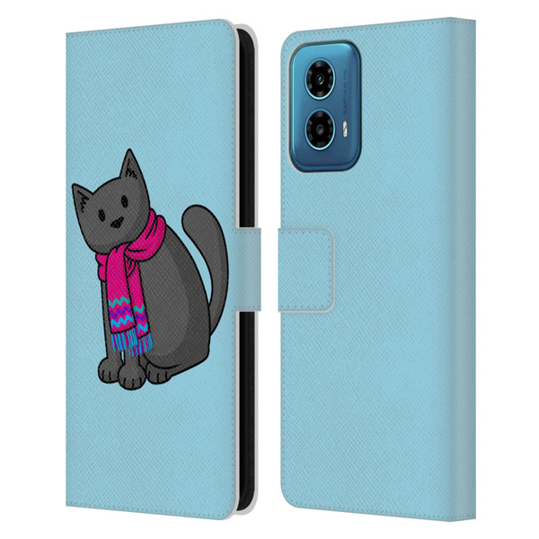 Beth Wilson Doodlecats Cold In A Scarf Leather Book Wallet Case Cover For Motorola Moto G34 5G