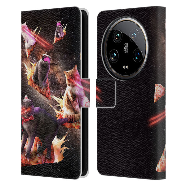 Random Galaxy Space Cat Fire Pizza Leather Book Wallet Case Cover For Xiaomi 14 Ultra
