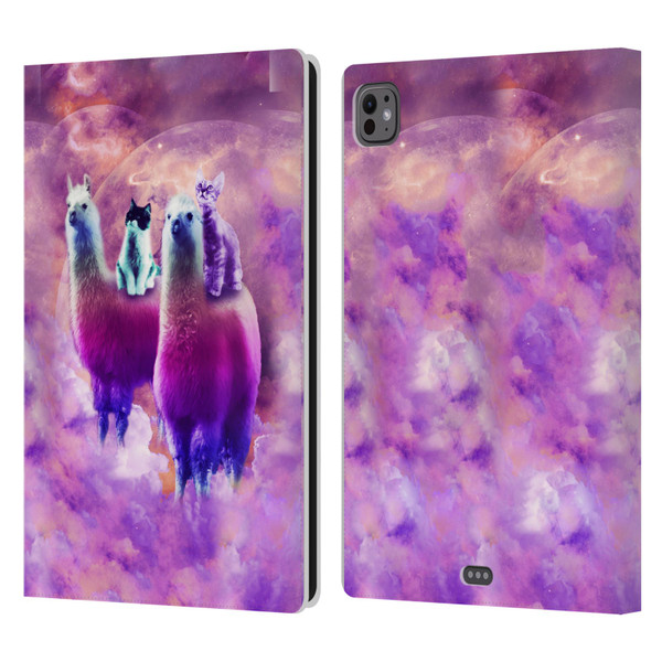 Random Galaxy Space Llama Kitty & Cat Leather Book Wallet Case Cover For Apple iPad Pro 11 M4 2024